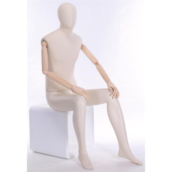 META stoffbezogene Herrenfigur mit Holzarmen