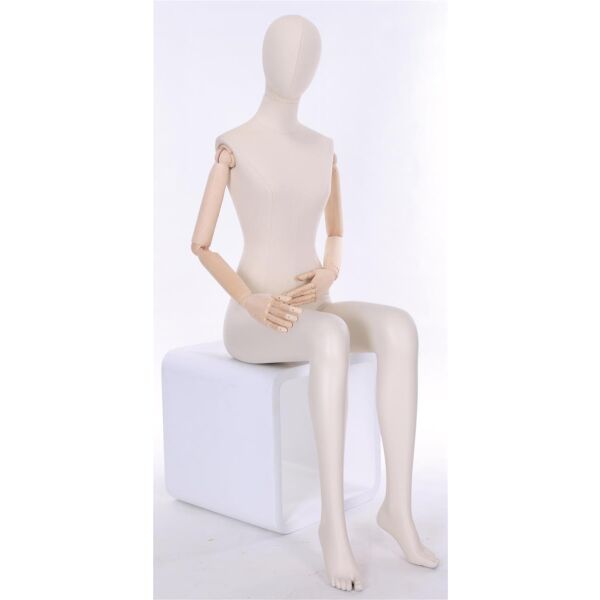 META stoffbezogene Damenfigur mit Holzarmen