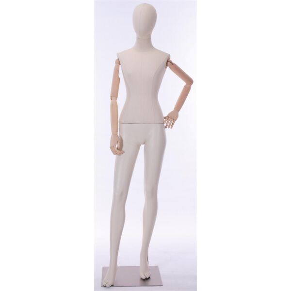 META stoffbezogene Damenfigur mit Holzarmen