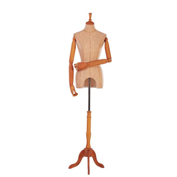 VINTAGE female bust with flexible arms and wooden tripod
