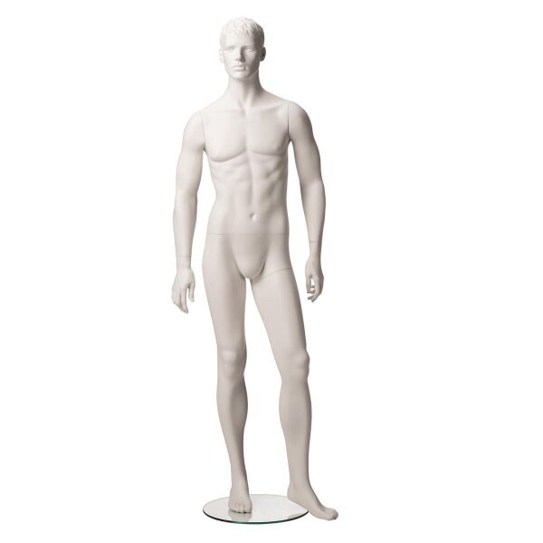 MARVIN Herrenfigur weiss skulpturiert Pos. 2 inkl. Glasbodenplatte mit Fußdorn