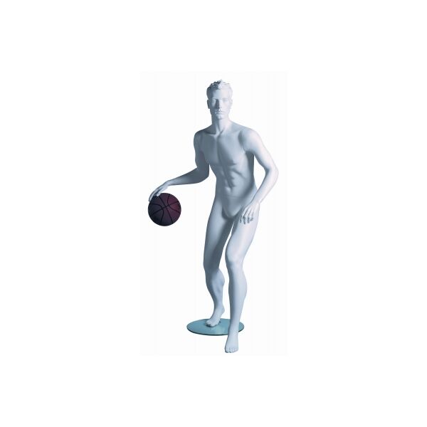 Sportfigur KEVIN, Basketball, skulpt. weiß, inkl. Glasbodenplatte mit Fuß- und Wadendorn, 101877