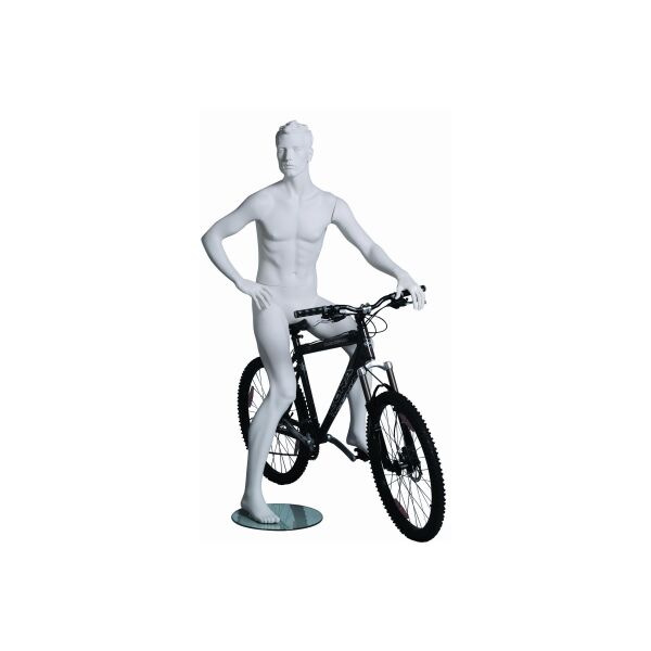 Sportfigur KEVIN, Biker, skulpt. weiß, inkl. Glasbodenplatte mit Fuß- und Wadendorn, 101879