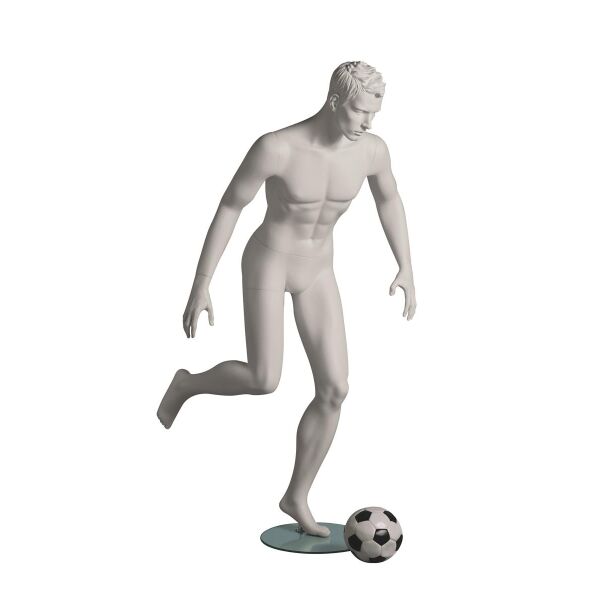 Sportfigur KEVIN, Soccer, skulpt. weiß, inkl. Glasbodenplatte mit Fuß- und Wadendorn, 101880