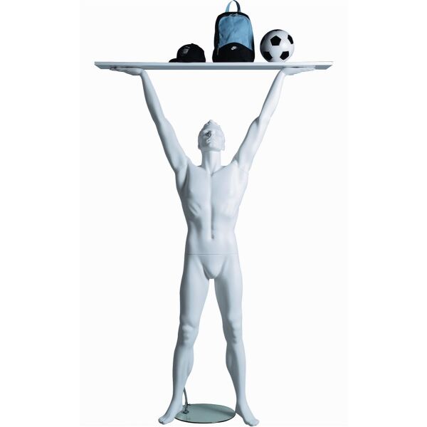 Sportfigur KEVIN, Lifter, skulpt. weiß, inkl. Glasbodenplatte mit Fuß- und Wadendorn, 101881