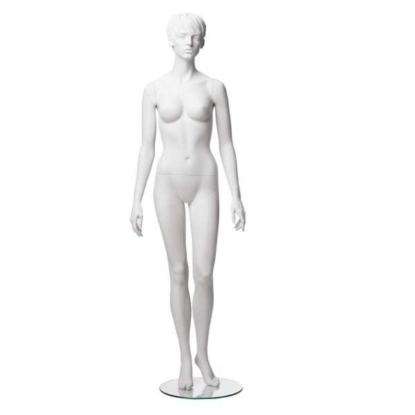 Rental mannequin ADRIANA 1 female matt-white sculptured incl. base