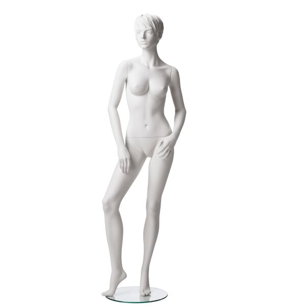 Rental mannequin ADRIANA 4 female matt-white sculptured incl. base