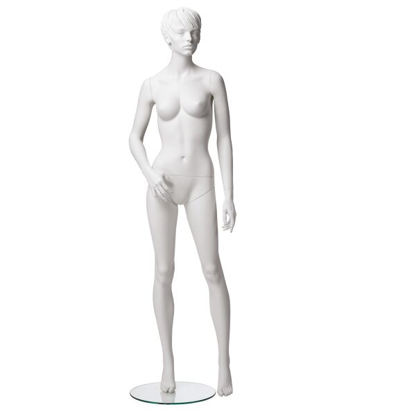 Rental mannequin ADRIANA 5 female matt-white sculptured incl. base