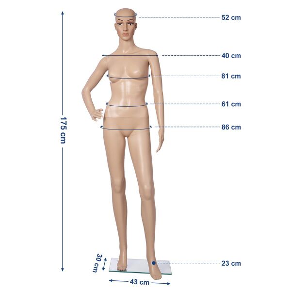 BASIC Damenfigur JESS hautfarbig mit Gesicht F1X inkl. Glasbodenplatte mit Wadendorn