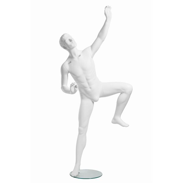 Sportfigur ADAM, Climb Kletterfigur, skulpt. weiß, inkl. Glasbodenplatte mit Fuß- und Wadendorn, 101889
