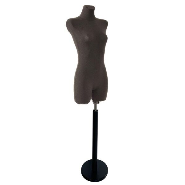 BASIC Damenbüste 36/38 aus PU-Schaum, lang mit Überzug und Holz-Rundfuß, Schwarz