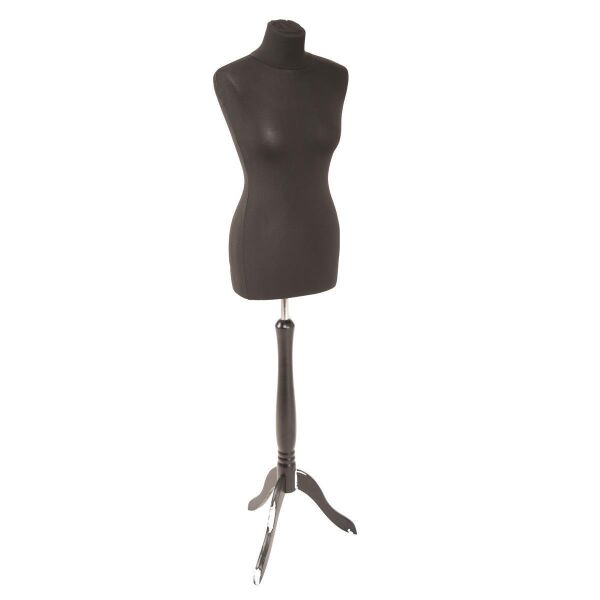 BASIC Damenbüste 44/46 aus PU-Schaum inkl. Überzug und Holz-Dreibein, Schwarz