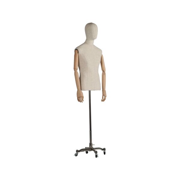CLOTH Herrenbüste Natur mit Armen und Roll-Standfuß