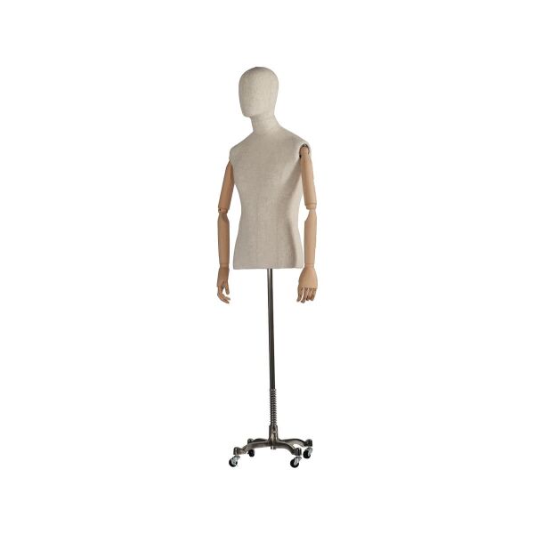 CLOTH Herrenbüste Natur mit Armen und Roll-Standfuß