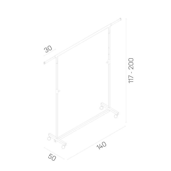 BLACK Kleiderständer mit Rollen, klappbar, höhenverstellbar, 140 cm, Schwarz