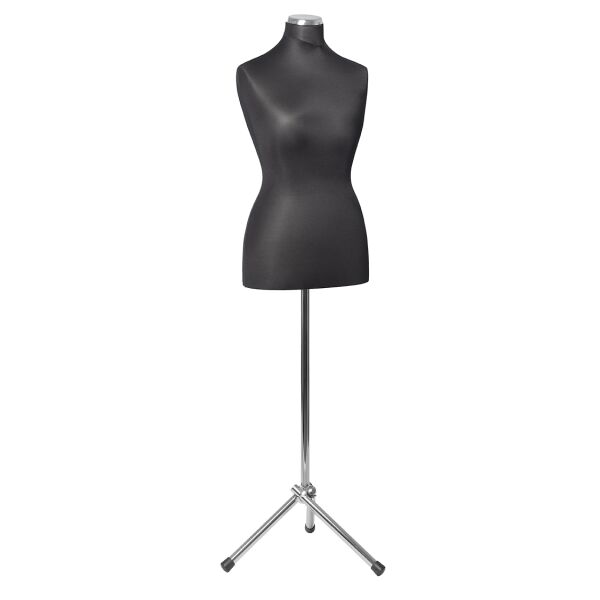 BASIC Damenbüste 40/42 aus PU-Schaum, Überzug Schwarz inkl. Metall-Dreibein