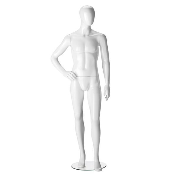 RINGO abstrakte Herrenfigur mit Glasplatte Pos. 3 Weiß glänzend
