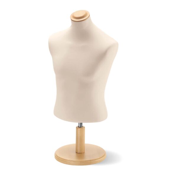 COMFORT Herren Deko-Büste kurz BU955101P07 mit Überzug ecru, inkl. Standfuß und Halsabschluss flach aus heller Esche