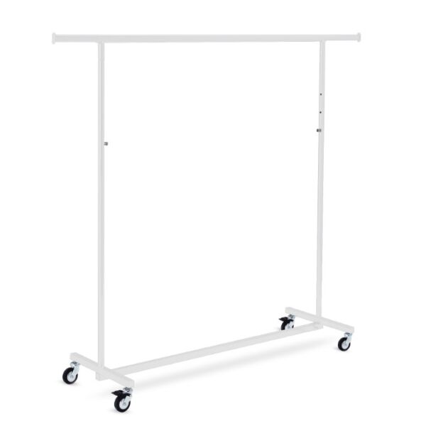 WHITE Kleiderständer klappbar, verstellbar, mit Rollen Ø 8 cm und Bremsen, Weiß