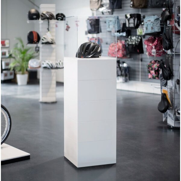 Miete EasyCubes Podest mit Vitrine, weiss