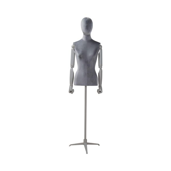CLOTH Damenbüste Samt-Dunkelgrau mit Armen und Standfuß
