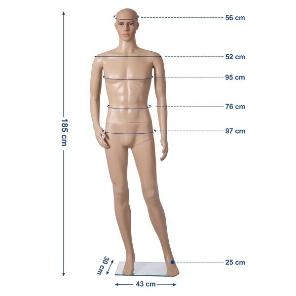 BASIC Herrenfigur ROB hautfarbig mit Gesicht M2ROB inkl. Glasbodenplatte mit Wadendorn