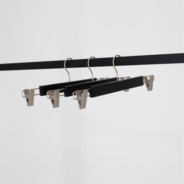 LOTUS Kleiderbügel Hosenbügel schwarz, Haken und Clips vernickelt, L38cm, HPC38_BL_N