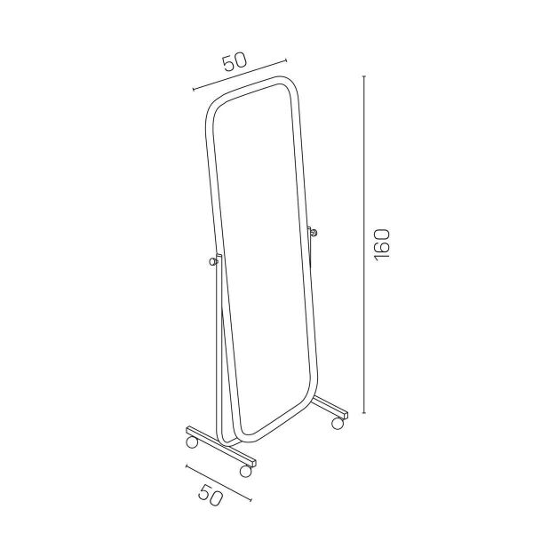 Anprobe-Spiegel mit Rollen, Schwarz, 50xH160cm,TF-523D-50_BL
