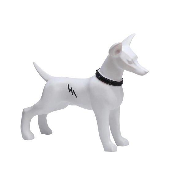 Dog mannequin Bolt D, standing matt-white with black spots