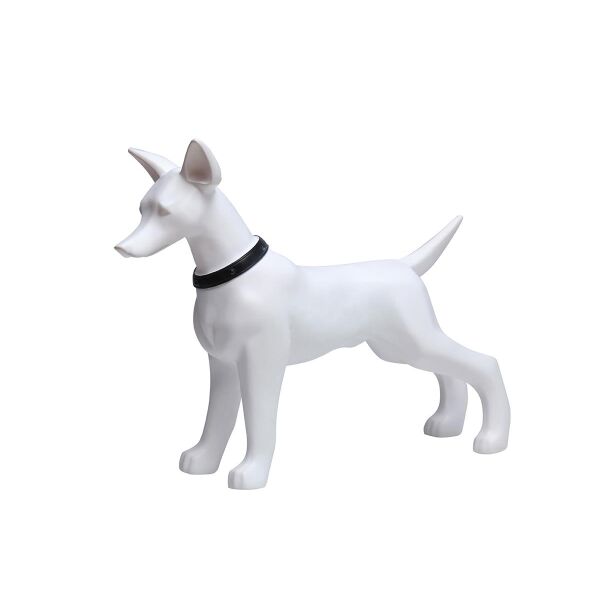Dog mannequin Bolt D, standing matt-white with black spots