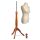 BASIC Damenbüste 44/46 aus PU Schaum mit Überzug Beige und Holz-Dreibein Mahagonibraun