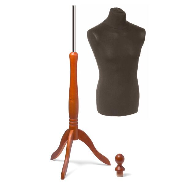 BASIC Schneiderpuppe Herr aus PU Schaum, EU 50 (M)  mit Überzug schwarz und Holz-Dreibein mahagoni-braun