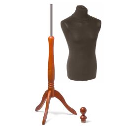 BASIC Schneiderpuppe Herr aus PU Schaum, EU 50 (M)  mit Überzug schwarz und Holz-Dreibein mahagoni-braun