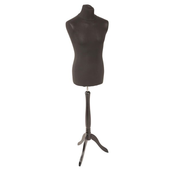 BASIC Schneiderpuppe Herr aus PU Schaum, EU 50 (M)  mit Überzug schwarz und Holz-Dreibein schwarz