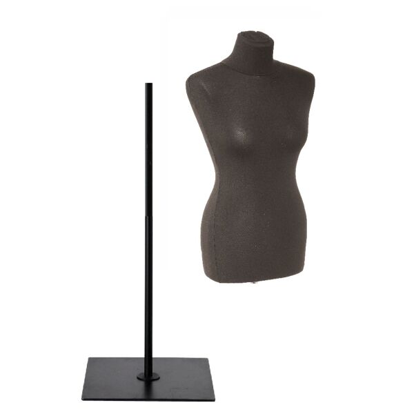 BASIC Schneiderpuppe Dame aus PU Schaum, EU 36/38 (S) mit Überzug schwarz und Metall-Standfuß B3