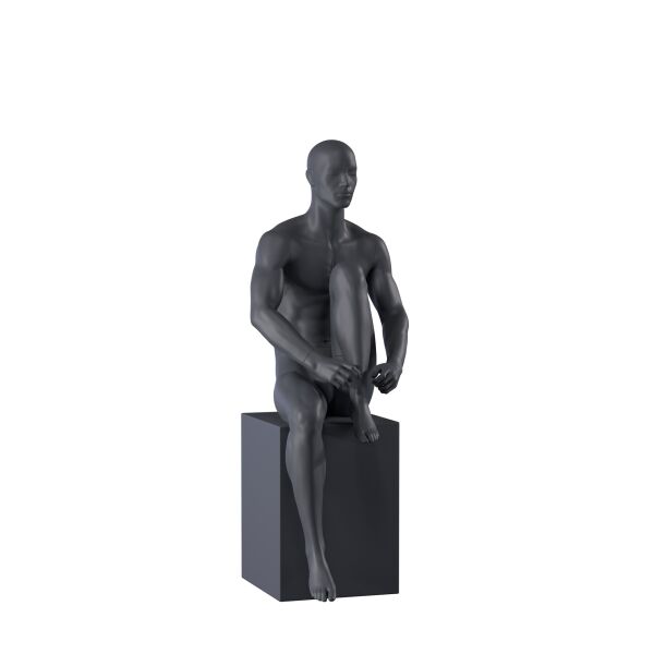 Top-Sports M332 Herren-Schaufensterfigur sitzend, Sport, inkl. Standplatte mit Wadendorn, Graphitgrau RAL 7024