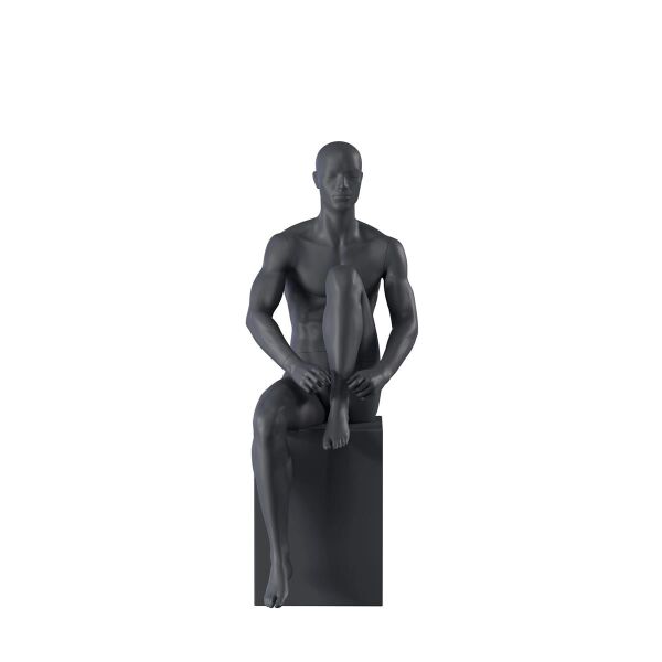 Top-Sports M332 Herren-Schaufensterfigur sitzend, Sport, inkl. Standplatte mit Wadendorn, Graphitgrau RAL 7024