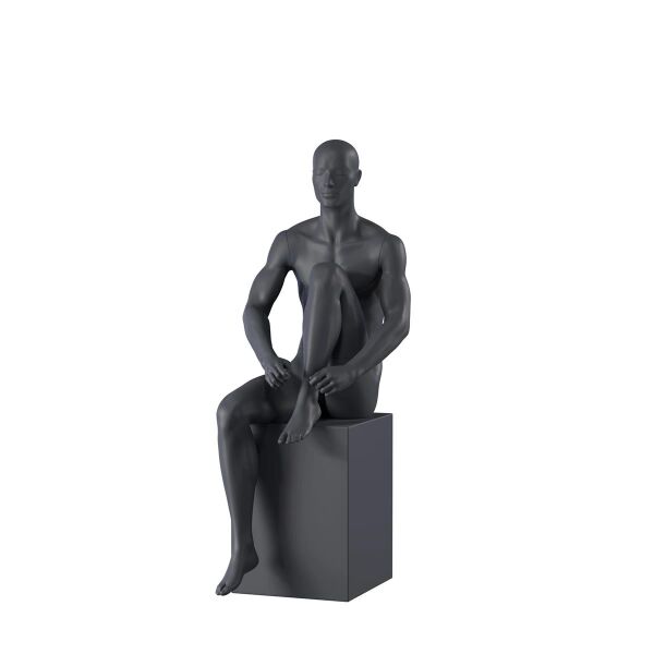 Top-Sports M332 Herren-Schaufensterfigur sitzend, Sport, inkl. Standplatte mit Wadendorn, Graphitgrau RAL 7024