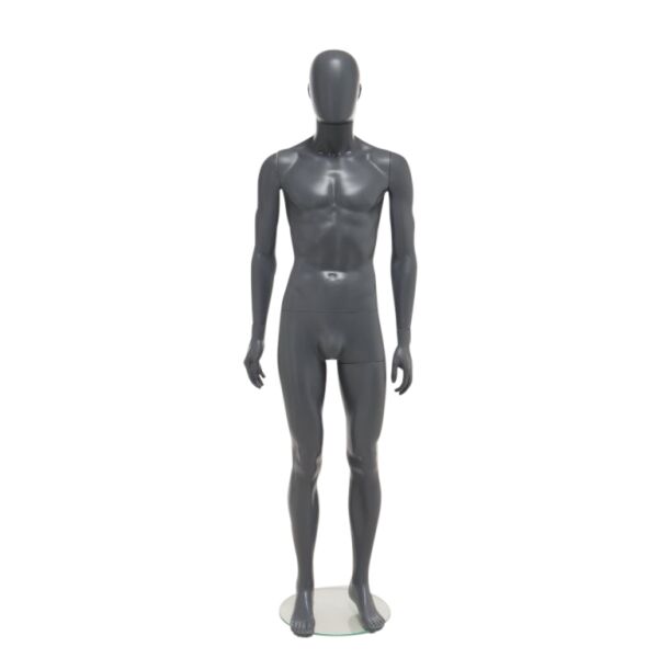 SMART Herren-Schaufensterfigur, Anthrazit-Dunkelgrau, mit runder Glasbodenplatte und Wadendorn, SMH1-MG