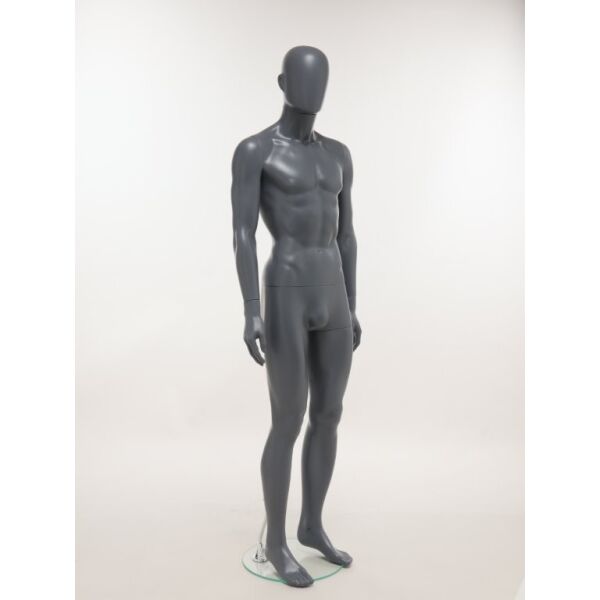 SMART Herren-Schaufensterfigur, Anthrazit-Dunkelgrau, mit runder Glasbodenplatte und Wadendorn, SMH1-MG