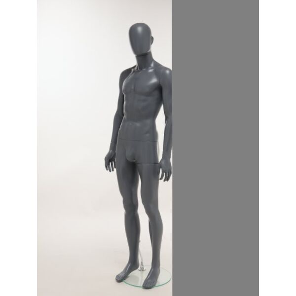 SMART Herren-Schaufensterfigur, Anthrazit-Dunkelgrau, mit runder Glasbodenplatte und Wadendorn, SMH1-MG