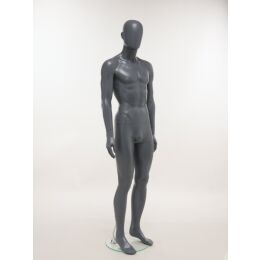 SMART Herren-Schaufensterfigur, Anthrazit-Dunkelgrau, mit runder Glasbodenplatte und Wadendorn, SMH1-MG