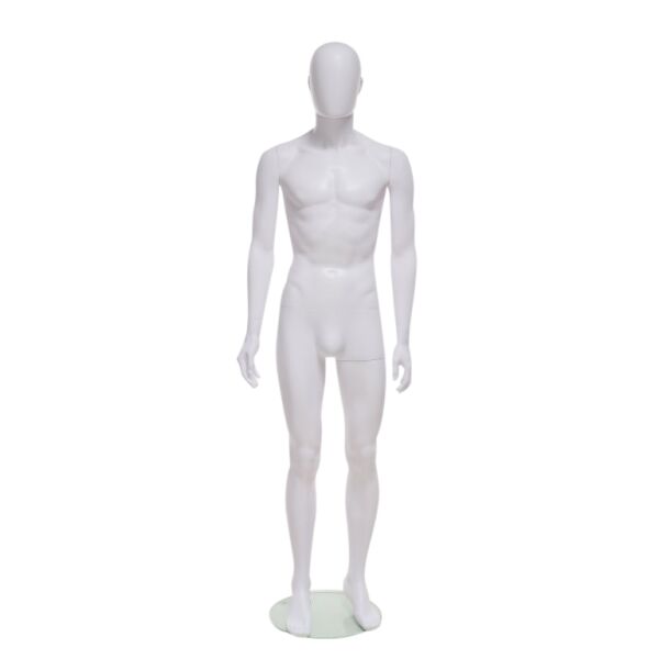 SMART Herren-Schaufensterfigur, Weiß, mit runder Glasbodenplatte und Wadendorn, SMH1-MW