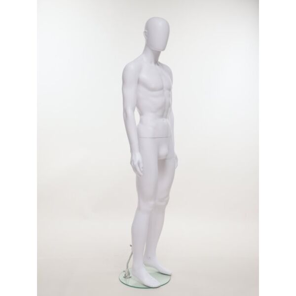SMART Herren-Schaufensterfigur, Weiß, mit runder Glasbodenplatte und Wadendorn, SMH1-MW