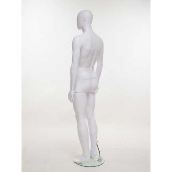 SMART Herren-Schaufensterfigur, Weiß, mit runder Glasbodenplatte und Wadendorn, SMH1-MW