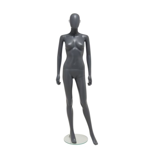 SMART Damen-Schaufensterfigur, Anthrazit-Dunkelgrau, mit runder Glasbodenplatte und Wadendorn, SFH1-MG