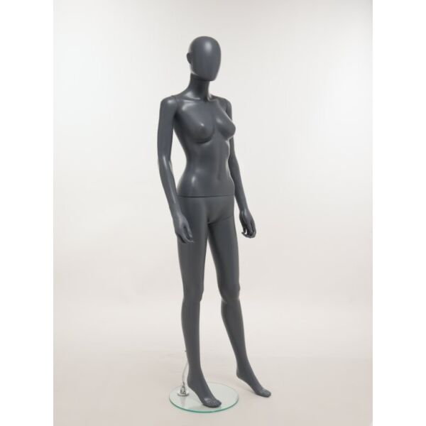 SMART Damen-Schaufensterfigur, Anthrazit-Dunkelgrau, mit runder Glasbodenplatte und Wadendorn, SFH1-MG