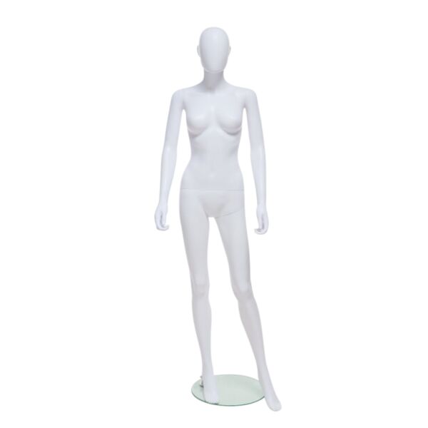 SMART Damen-Schaufensterfigur, Weiß, mit runder Glasbodenplatte und Wadendorn, SFH1-MW