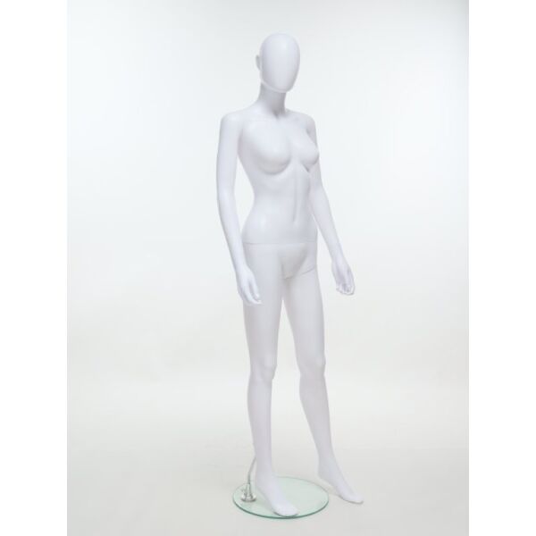 SMART Damen-Schaufensterfigur, Weiß, mit runder Glasbodenplatte und Wadendorn, SFH1-MW