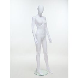 SMART Damen-Schaufensterfigur, Weiß, mit runder Glasbodenplatte und Wadendorn, SFH1-MW